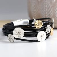Sold Out! Charcoal multi strand leather and crystal disc bracelet