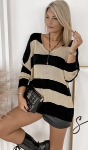 NEVAEH SHIMMER KNITTED JUMPER SWEATER TOP-BLACK