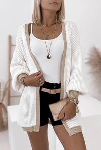 BECCA SHIMMER KNITTED LONGLINE CARDIGAN-IVORY
