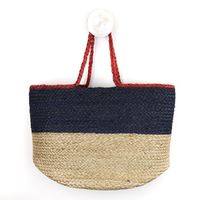 Natural jute bag with navy and red